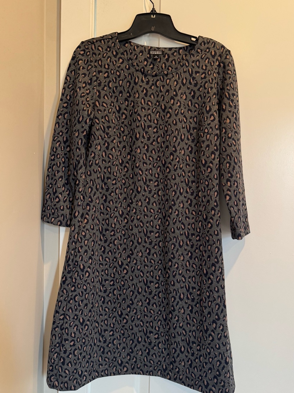 Nicole Miller Leopard-Print Midi Dress in Gray with Tan Accents